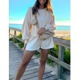 thumbnail image 5 of Dinheiro Conjunto de 2 piezas de punto para mujer, manga abombada, pantalones cortos cortos, conjunto de suéter, albaricoque, grande,, 5 of 5
