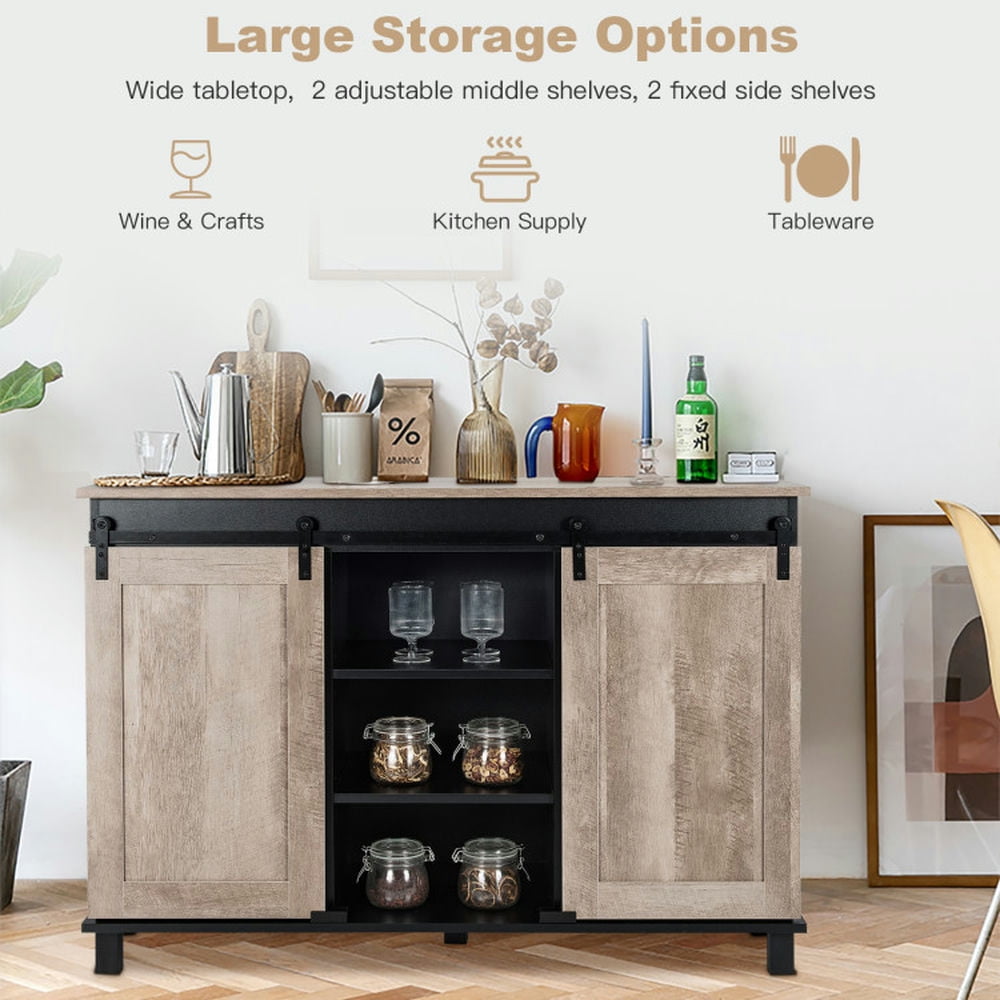 Finihen Kitchen Storage Cabinet, Buffet Sideboard, Kitchen Buffet Sideboard with 2 Sliding Barn Doors, for Dining Room, Kitchen, Living Room, Oak Finihen Kitchen Storage Cabinet, Buffet Sideboard, Kitchen Buffet Sideboard with 2 Sliding Barn Doors, for Dining Room, Kitchen, Living Room, Oak