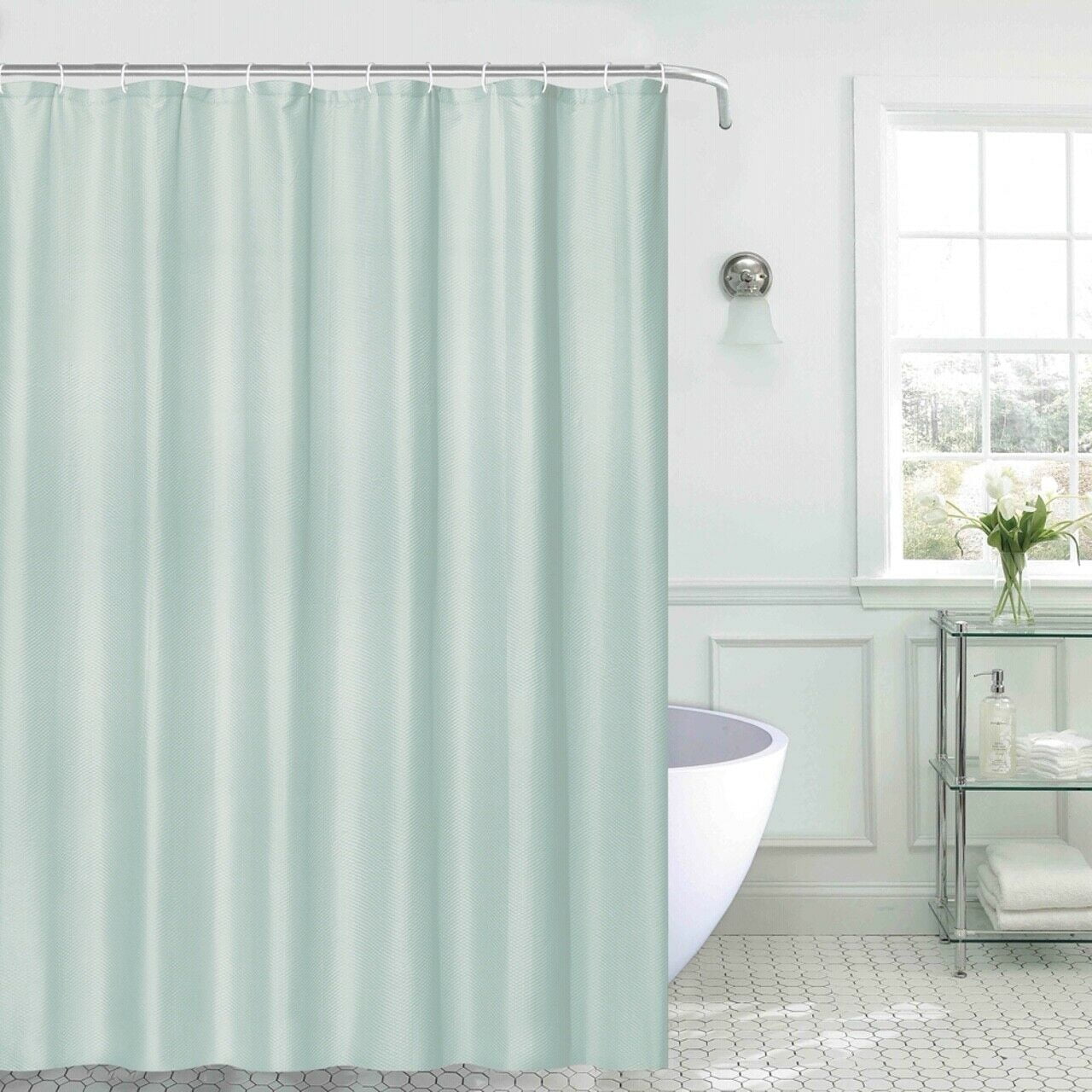 Solid Aqua Fabric Shower Curtain Heat Embossed Textured, 70" x 72