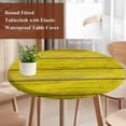 thumbnail image 4 of Yellow Wooden Grain Round Tablecloth, Fitted Table Cover with Elastic for 55"-60" Round Tables, Country Shabby Planks Rural Table Cloth Outdoor Indoor Dinning Party Waterproof Tablecloths, 4 of 7