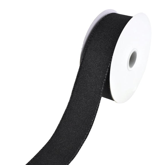 Christmas Flat Glitter Wired Edge Ribbon, 1-1/2-Inch, 10-Yard - Black