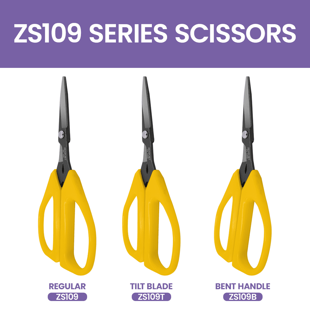 Zenport ZS109T Ergonomic Tilt Blade Deluxe Trimming Scissors, 1.4 Inch Carbon Steel Blades, Yellow - 3 Pack