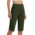 thumbnail image 2 of Womens Bermuda Long Shorts Knee Length Capris Pull on Petite High Waisted Athletic Shorts with Pockets Summer Stretch Loose Jeggings Dark Green S, 2 of 7
