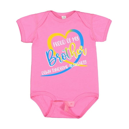 

Inktastic Proud of My Brother Down Syndrome Awareness Heart Ribbon Gift Baby Boy or Baby Girl Bodysuit