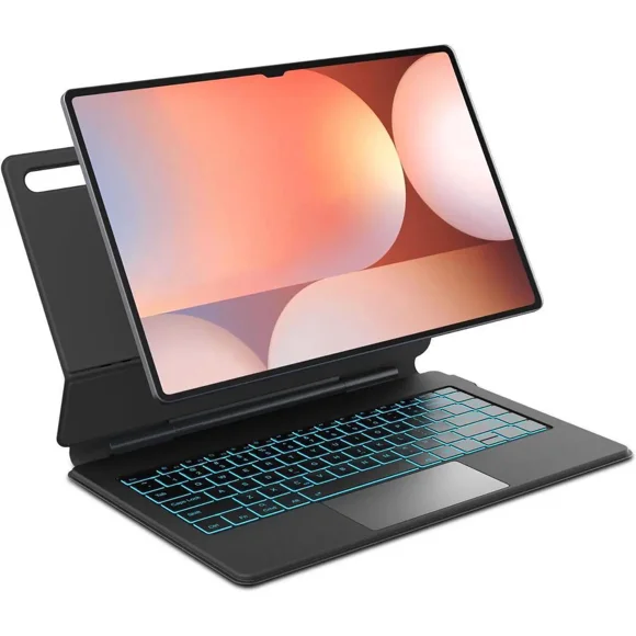 Keyboard Case for Samsung Galaxy Tab S10 Lite / S10 FE / S9 FE 5G 10.9 inch / S9 / S8 / S7 11 inch Magic Floating Cantilever Magnetic Stand, 3-Level 7 Color Backlit & Built-in Trackpad