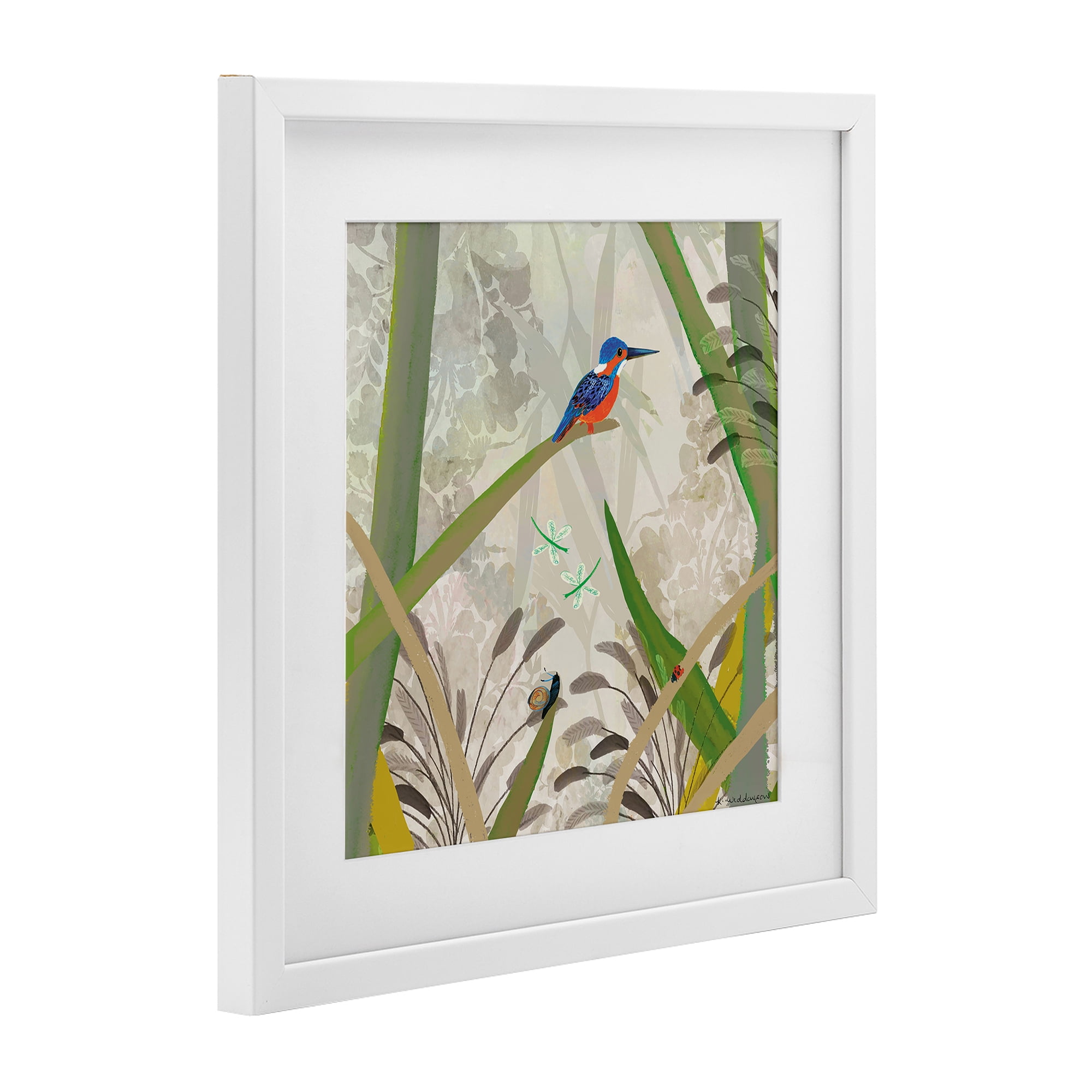 Stupell Industries Kingfisher Among Branches White Framed Print Under Glass, design by Kay Widdowson