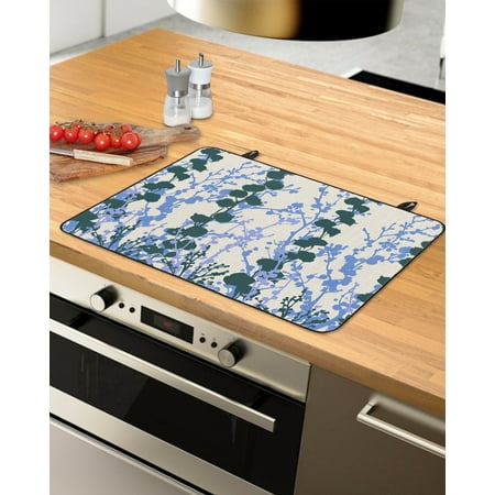 

Blue Turquoise Gray Botanical Stove Top Covers for Electric Stove Heat Insulation Fireproof Glass Cooktop Cover Counter Top Glass Stove Cover 36 x21 Watercolor Rustic Abstract Art