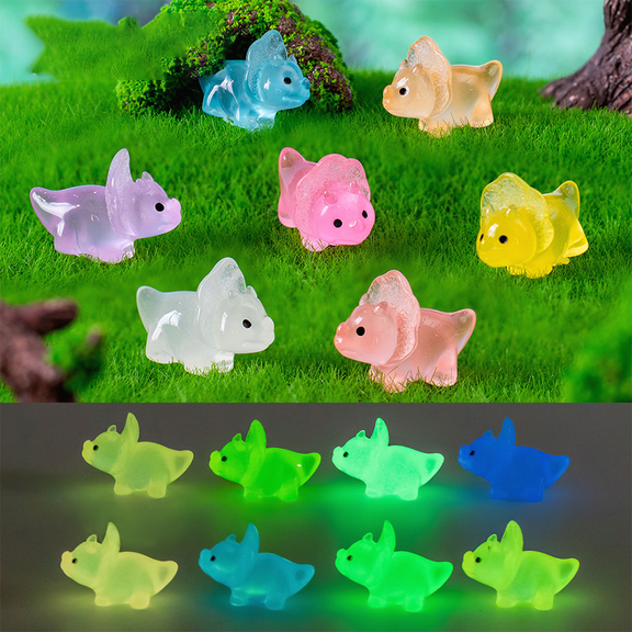 Monebena 40 Pcs Mini Resin Luminous Dinosaur, Glow in The Dark Dinosaur Miniature Dino Figures Tiny Ornament for Fairy Garden Landscape Aquarium Dollhouse Garden