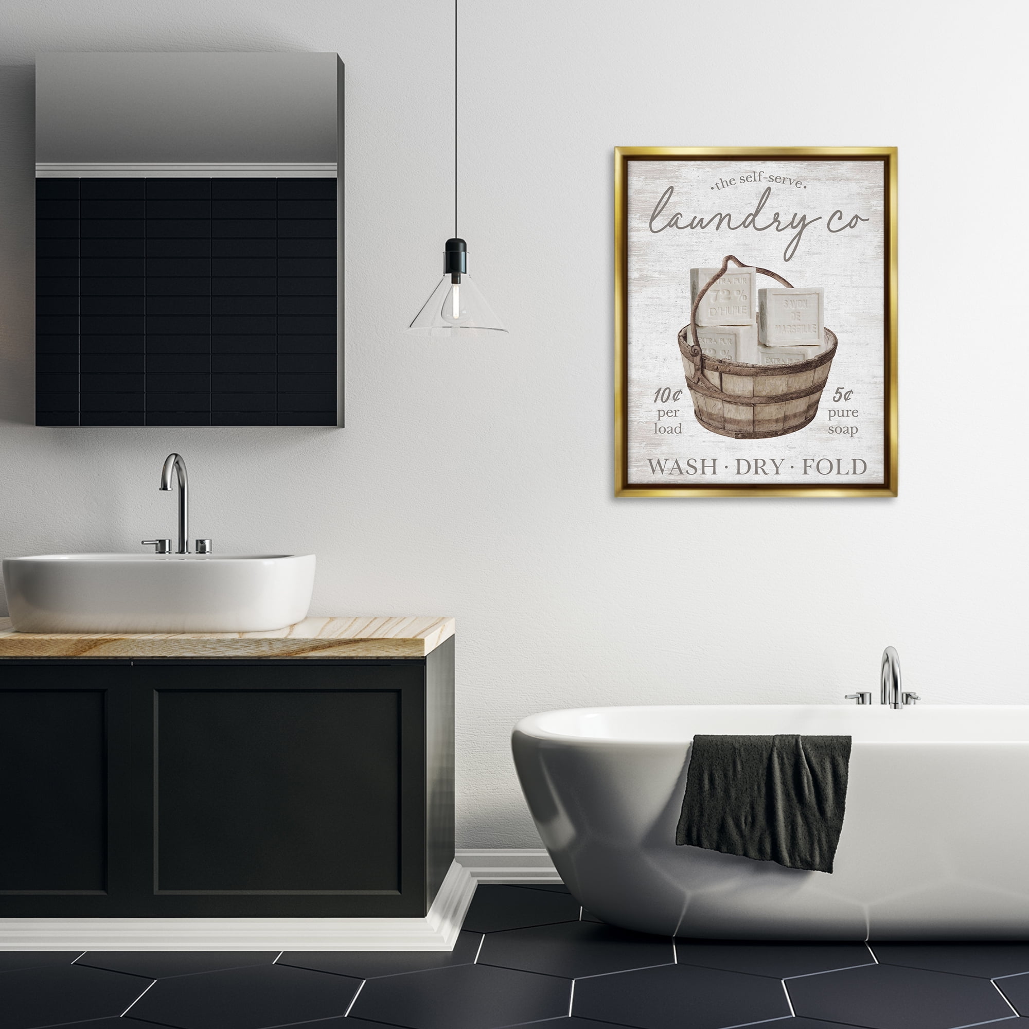 Stupell Industries Vintage Laundry Co Typography Painting Gold Floater Framed Art Print Wall Art, 25 x 31