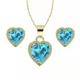 thumbnail image 3 of Paris Jewelry 18k Yellow Gold Heart 2 Ct Created Blue Topaz Full Set Necklace 18 inch Plated, 3 of 4
