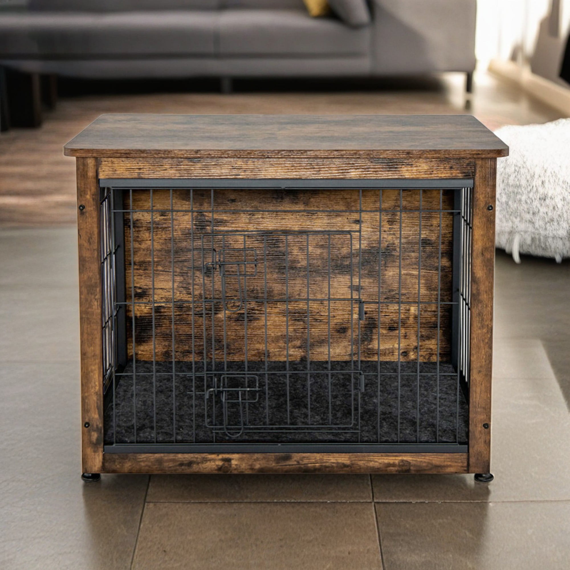 resenkos 32" Dog Crate for Small Dogs with Tray and Double Door, Wood Dog Cages Furniture, Indoor Kennel, Brown