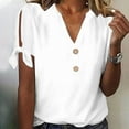 thumbnail image 2 of Lovskoo Summer Tops for Women 2024 V Neck Short Sleeve Trendy Solid Color Casual Tied Sleeves Top Shirt White, 2 of 7