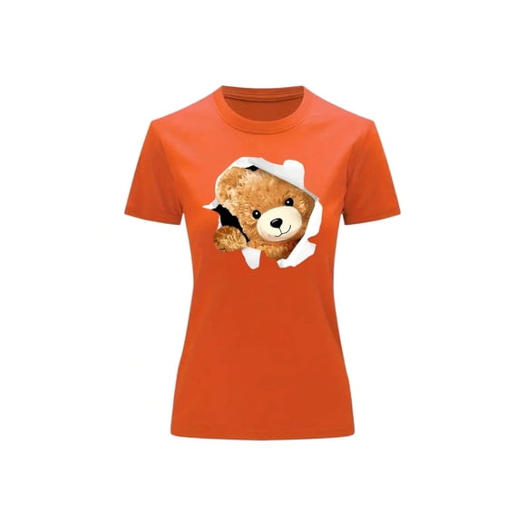 Playera Blusa Con Impresion De Oso Saliendo Del Pecho Ropa Para Mujer Color Anaranjado Talla Grande Marca Emil SaEs