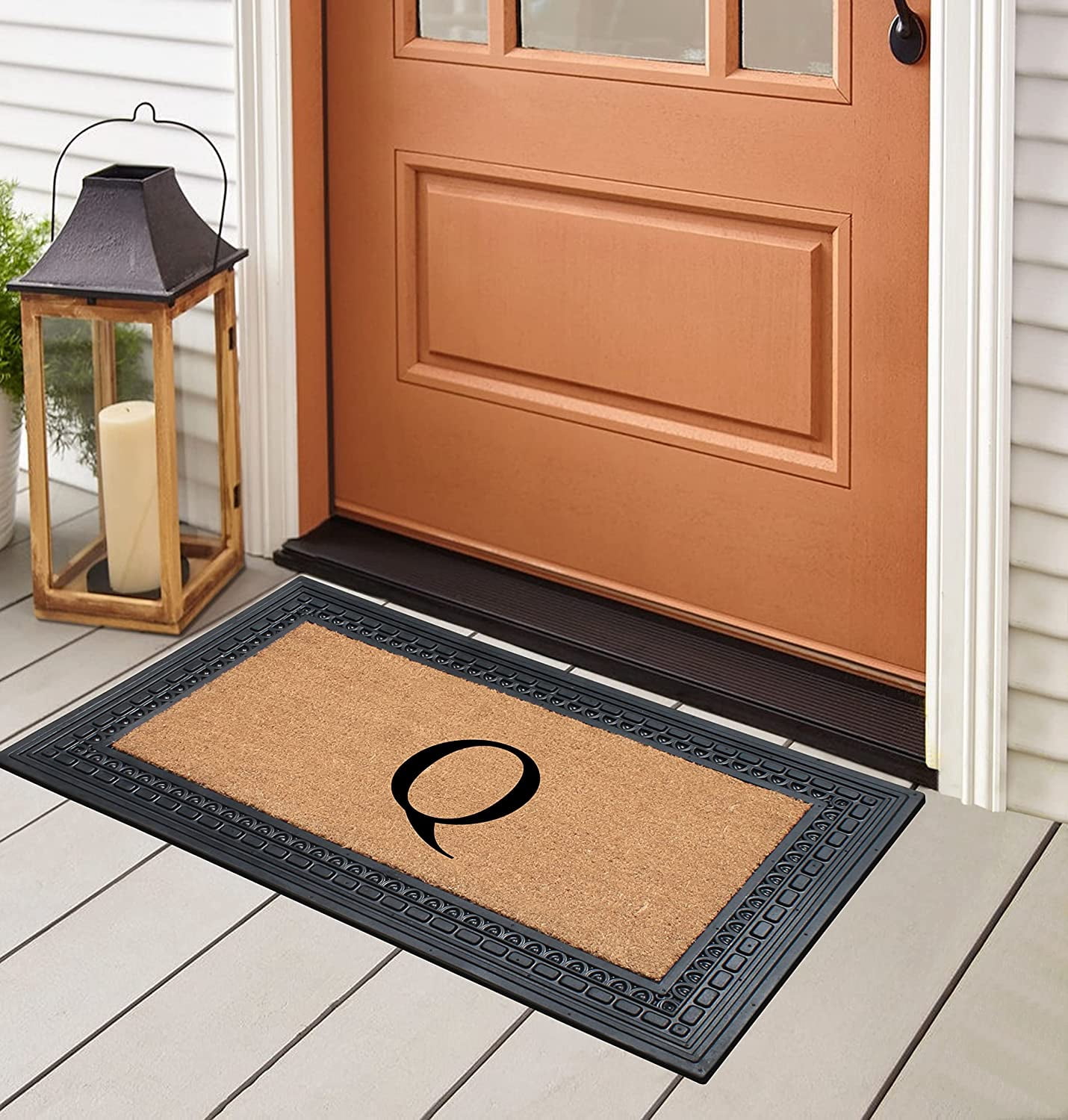A1HC Natural Rubber & Coir 24x39 Monogrammed Doormat For Front Door, Anti-Shed Treated Durable Doormat for Outdoor Entrance, Heavy Duty, Low Profile, Easy to Clean, Long Lasting Front Porch Entry Rug