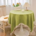 thumbnail image 2 of 35.43in Small Cotton Linen Round Tablecloth with Tassel, Washable Wrinkle Resistant Waterproof Farmhouse Decorative Table Cloths for Wedding Camping Party Holiday(Green), 2 of 6
