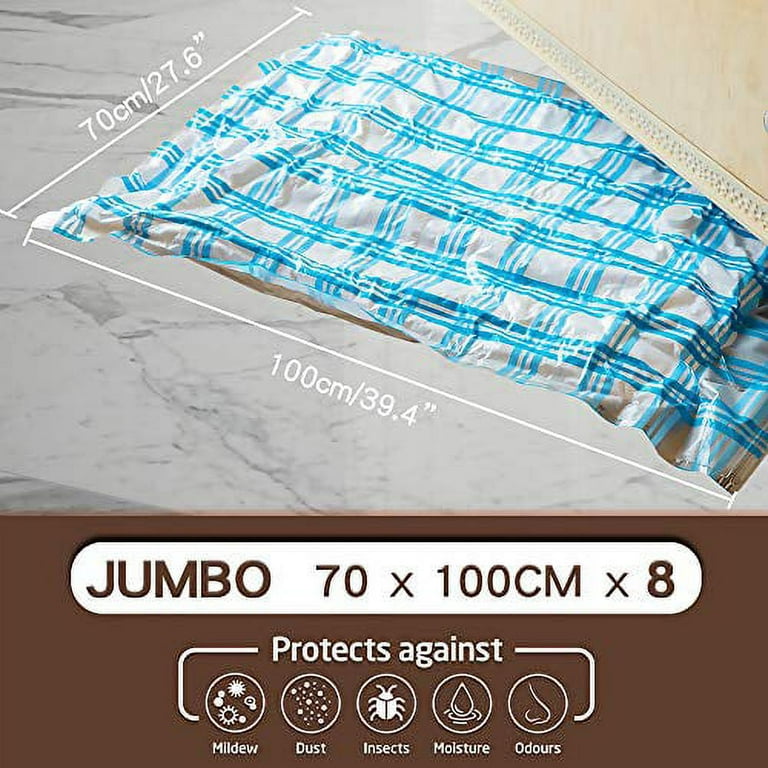 8 Pack Jumbo Size Space Saver Storage Vacuum Seal Plastic Cleaners Bag  47x32 Best for Closet Organize and Packaging