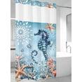 thumbnail image 2 of No Hook Shower Curtain with Snap-in Liner, Blue Coastal Seahorse Waterproof Fabric Bathroom Curtains, Summer Beach Starfish Botanical Bath Curtains & Mesh Top Window Stand Up Stall Narrow 36"x78", 2 of 9