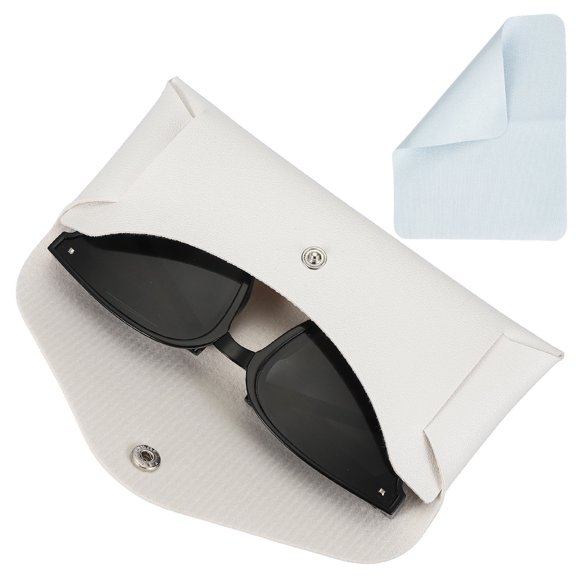 Funda de gafas de cuero con botón y paño de limpieza para hombres y mujeres, estuches para gafas de sol (blanco)