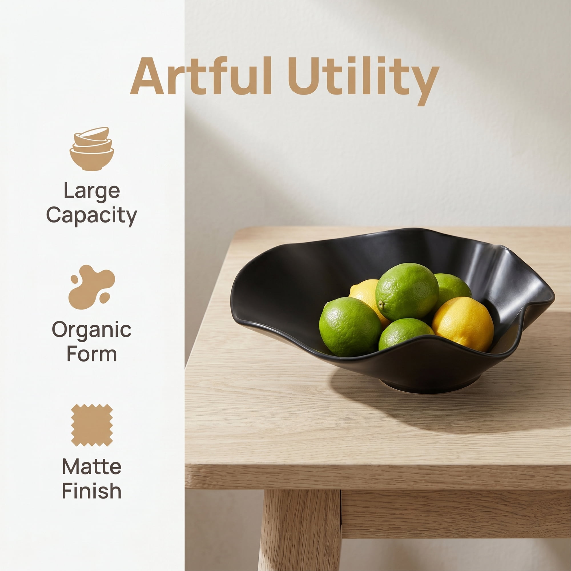 Unique Bargains Ceramic Artistic Underglaze Serving Bowl Black 10.2" x 8.7" x 3.5"