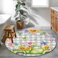 thumbnail image 3 of Easter Truck Round Area Rug 3Ft Washable Small Circle Rugs for Kitchen Entryway, Spring Floral Eggs Butterflies Leaves Gray Plaid Non-Slip Carpet Floor Mats Indoor Outdoor Carpet Runner Home Decor, 3 of 8