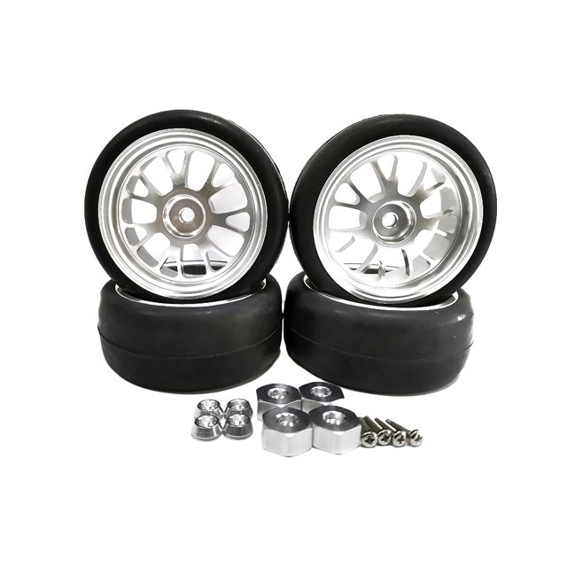 Bewildely RCGOFOLLOW-llantas para neumáticos D12, plástico todoterreno, resistentes al desgaste, 4 Uds., accesorios plateados para coche RC, Kits de construcción modelo