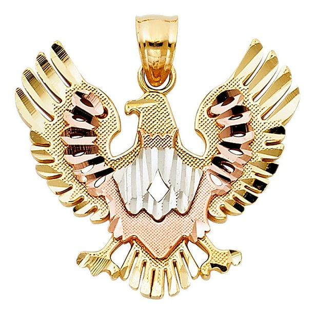 Jawa Jewelers Polished 14K Solid Tricolor Gold Eagle Pendant
