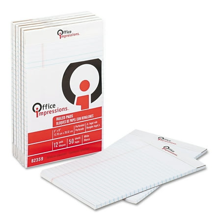 Office Impressions Perforated Pads, Legal Rule, 5 x 8, White, 50 Sheet Pads/Pack, Dozen