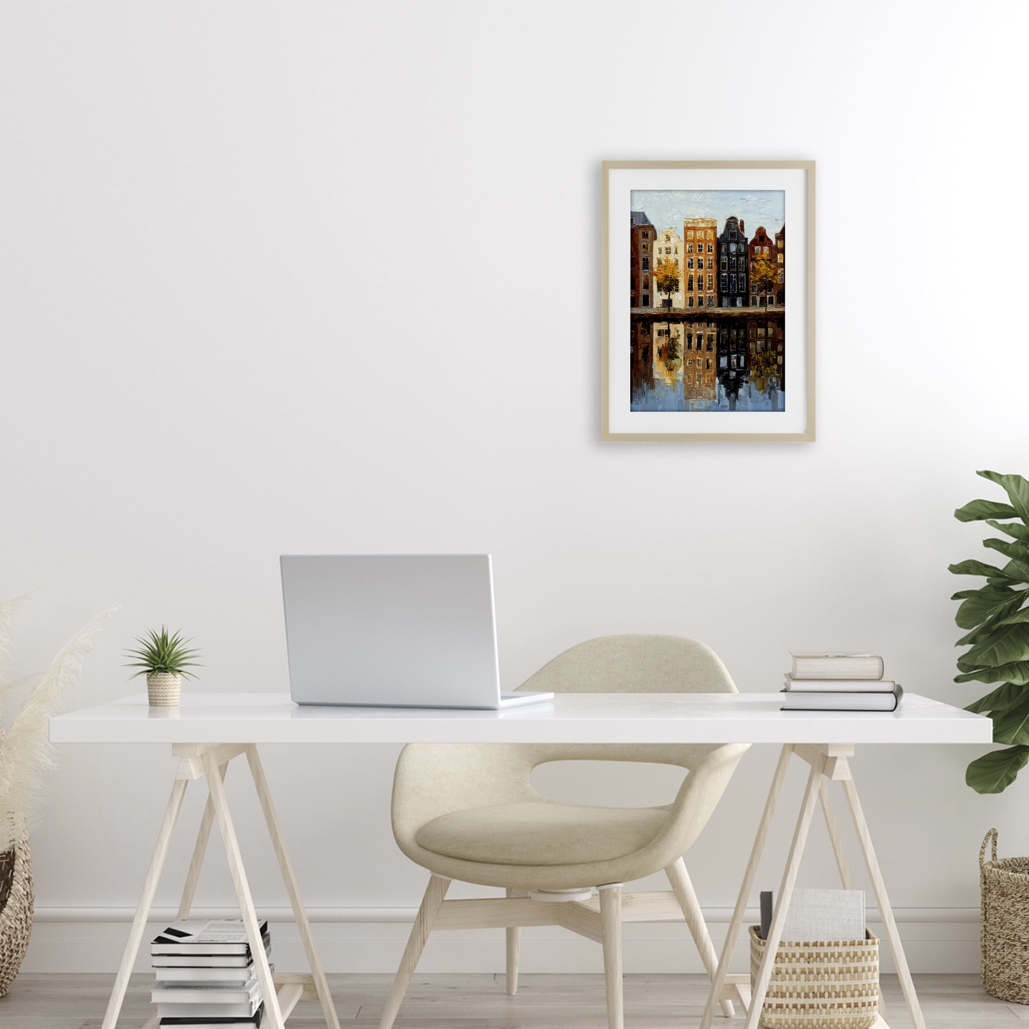 Stupell Industries City Reflection over Canal Birch Framed Print Under Glass, design by Petal Prints Design