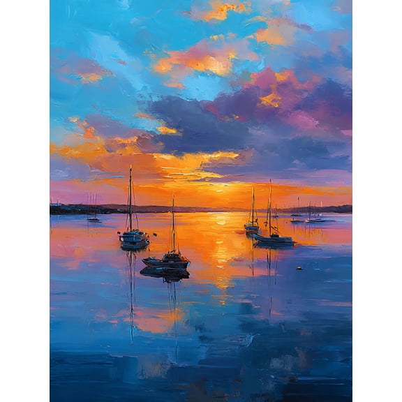 Qisvanset Sailboat Sunset Canvas Wall Art 15.75x11.81 INCHES