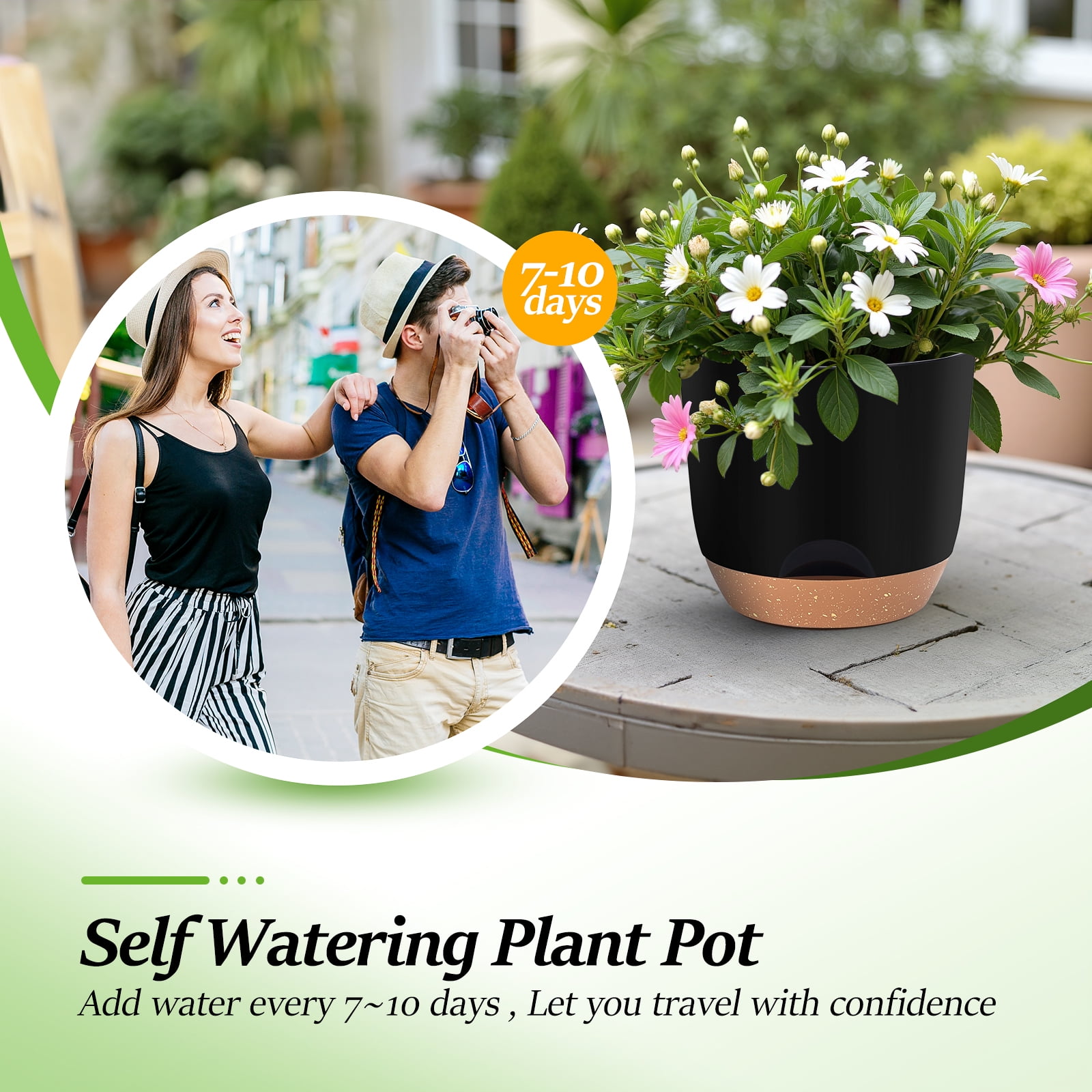 QCQHDU 5.8 Inch Self Watering Planters for Indoor Plants with Bottom Watering,2Pack Flower Plant Pots for Outdoor with Drainage, Durable Plastic planters Pots(Black)