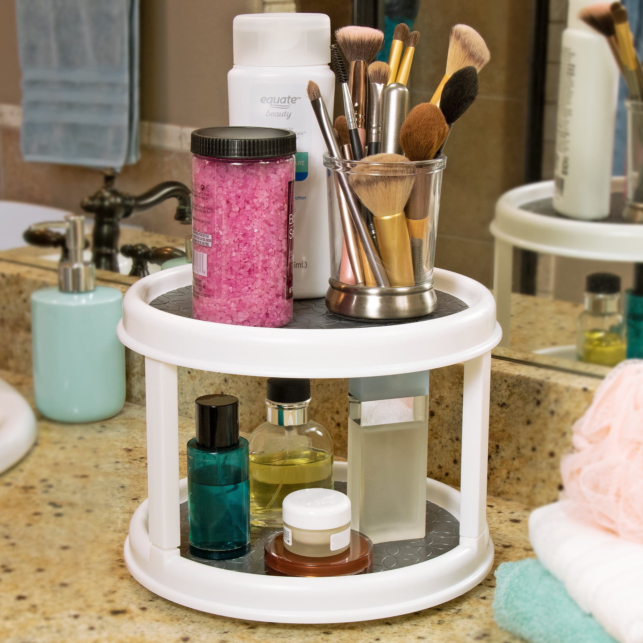 Mainstays 2 Tier Plastic Spice Rack Organizer Turntable Walmart
