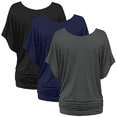 thumbnail image 3 of Sweet Hearts 3-Pack Dolman Top for Women- Short Sleeve Solid Business Casual Shirt with Elastic Side Ruching Made in USA, 3 of 5