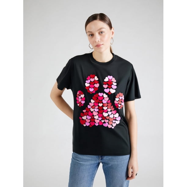 Men's Dog Lover Paw & Hearts Graphic T-Shirt - Casual Black Cotton Tee with Pink Heart Design, Round Neck, Short Sleeve, All-Season Wear, 220g Tee For Adult, Men, Women, Teen, Teenager, Adolescent, Y