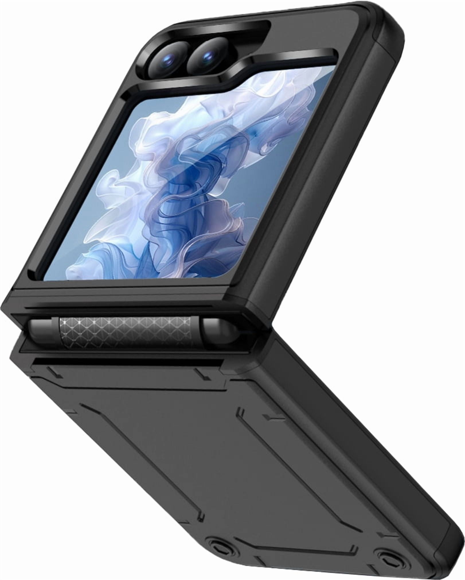 Rizz Case and Belt Clip Combo for Samsung Galaxy Z Flip 6 Phone, Nakedcellphone Rugged Hybrid Cover [with Hidden Hinge Panel Protection] and Rotating Holster Holder for Z Flip6 - Black