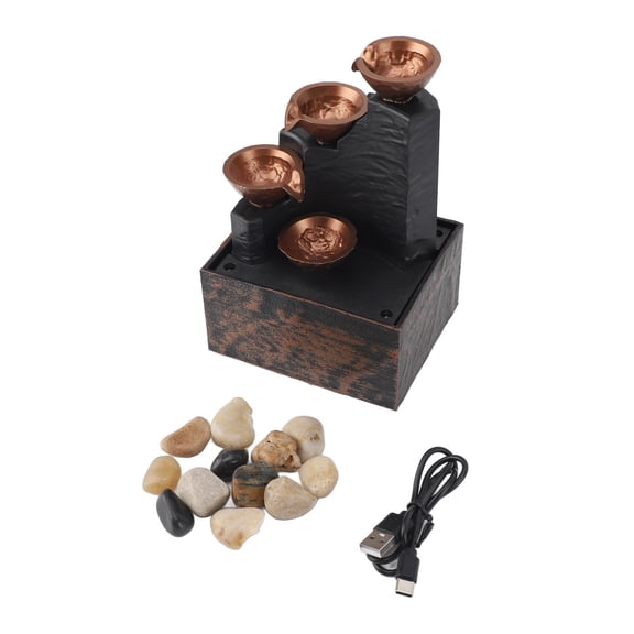 BIMZUC USB Mini Water Fountain with LED Light – Desktop Feng Shui Wealth Attractor, Soothing Flowing Water, Portable Office Decor