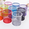 thumbnail image 4 of Pro Space Round Pen Holder Hollow Out Steel Mesh Desktop Organizer Office Supplies Storage Container, Blue, 4 of 5