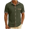 thumbnail image 3 of Men's Short Sleeve Button Down Shirt Casual Top with Pocket Lapel Collar Loose Fit Breathable Cotton for Business Office Work Travel Outfits | AESTIVO,Army Green L, 3 of 9