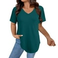 thumbnail image 2 of Dyfzdhu V Neck T Shirts for Women Short Sleeve Loose Fit Summer Tops Basic Tee Casual Plain Tshirt S-5XL Dark Green, 2 of 4