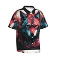 thumbnail image 2 of Balery Red Flame Wolf Head Print Men's Hawaiian Shirts Short Sleeve Beach Shirt Relaxed Fit Vacation Button Down Shirts-3X-Large, 2 of 9
