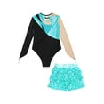 thumbnail image 6 of Aislor Kids Girls Long Sleeve Sparkle Leotards with Sequin Skirt Set Ballet Dance Latin Outfits Costume Dancewear Turquoise 12, 6 of 7