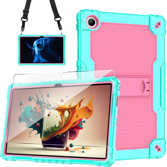 SOATUTO for Onn. 10.4" Tablet Pro 2023 Model: 100110603 Heavy Duty Protective Case Built in Shoulder Strap Kids Friendly Shell Case with Screen Protector for Onn 10.4 Tablet Pro - Green Pink/1 Pcs