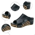 thumbnail image 5 of Rokment Women's Leopard Orthopedic Platform Wedge Dress Slides Sandals Trendy Casual Leather Hollow out Chunky High Heels Gladiator Slides Comfortable Walking Slippers for Beach Summer Black Size 6, 5 of 7