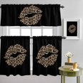 thumbnail image 4 of Sexy Leopard Stripes Lips Curtain Tier and Valance Set 3 Piece, Black Background 3-inch Rod Pocket Window Tier Curtains Valance for Kitchen Living Room, 4 of 9