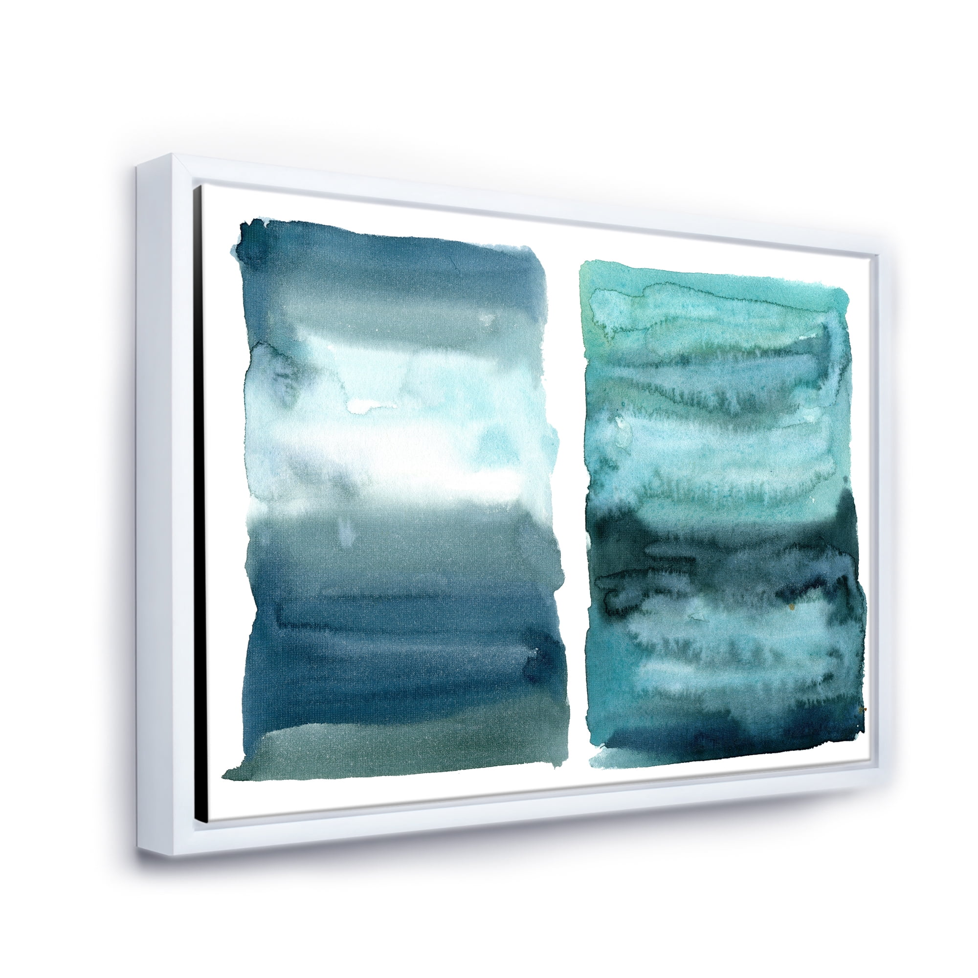 Designart 'Abstract Blue Ocean Aquatic Impression II' Modern Framed Canvas Wall Art Print