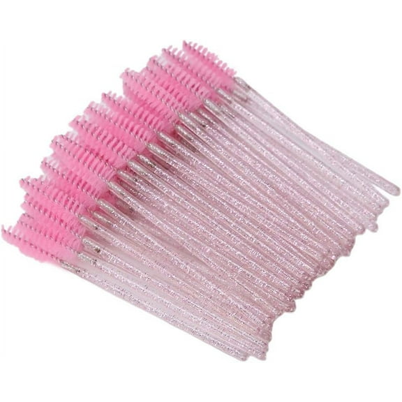 50pcs Disposable Eyelash Brushes Mascara Wands, Nylon Makeup Brush Castor Oil Brush Eyelash Eyebrow Cosmetic Makeup Tools (Pink)