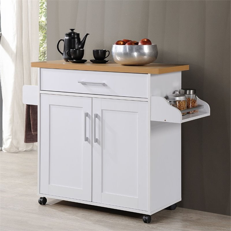 Hodedah Import Wheeled Kitchen Island with Rack Towel Holder White Beech Walmart
