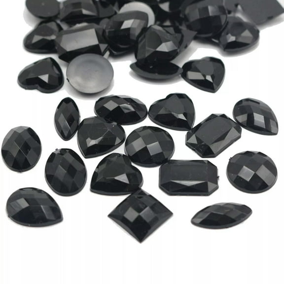 U8MO 100 Black Color Assorted Shape Flatback Acrylic Rhinestone Gems No Hole