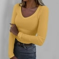 thumbnail image 2 of JIAYUE Women's T-Shirts Long Sleeve Solid Color V Neck Slim Fit Basic Casual Ribbed Thermal Under Tee Classic Female Tops, 2 of 6