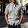 thumbnail image 2 of Men's Linen Shirts Short Sleeve Casual Summer Beach Button Down Shirt for Men Size 3XL Gray, 2 of 7