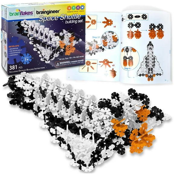 VIAHART Brain Flakes Space Shuttle Building Set with Detailed Step by Step Instructions Booklet - 381 Pieces - Wheels and Axles Included - Construct a 19 Inch Large Space Ship - Ages 7  Years Old